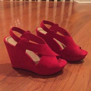 red suede wedges